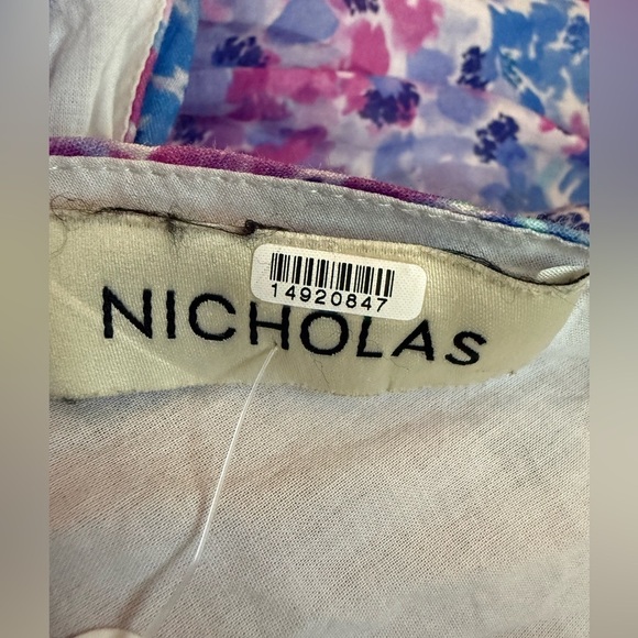 NICHOLAS ORCHID FLORAL LINED MAX SIZE 10 PINK BLUE A-LINE SLEEVELESS DRESS - Picture 11 of 13